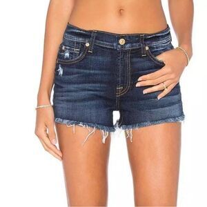 7 For All Mankind Distressed Cut Off Shorts in Mykonos Dark Indigo Sz 28